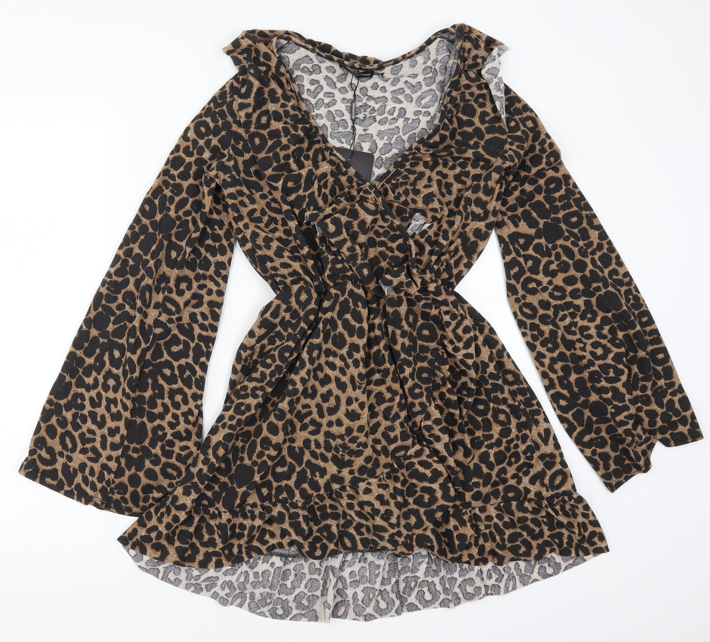 PRETTYLITTLETHING Womens Brown Animal Print  Skater Dress  Size 8