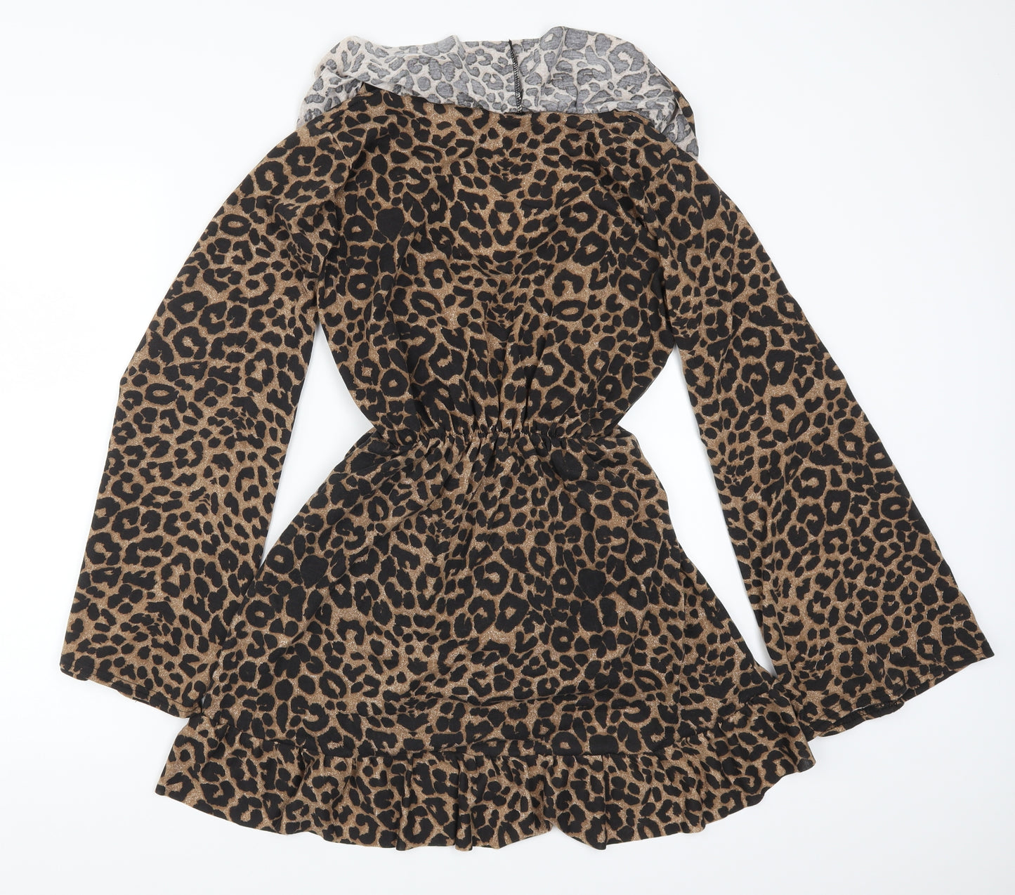 PRETTYLITTLETHING Womens Brown Animal Print  Skater Dress  Size 8