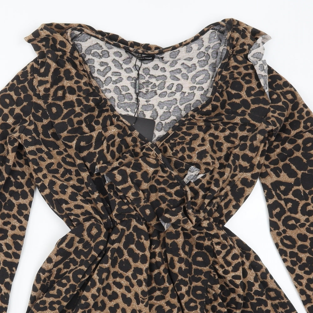PRETTYLITTLETHING Womens Brown Animal Print  Skater Dress  Size 8