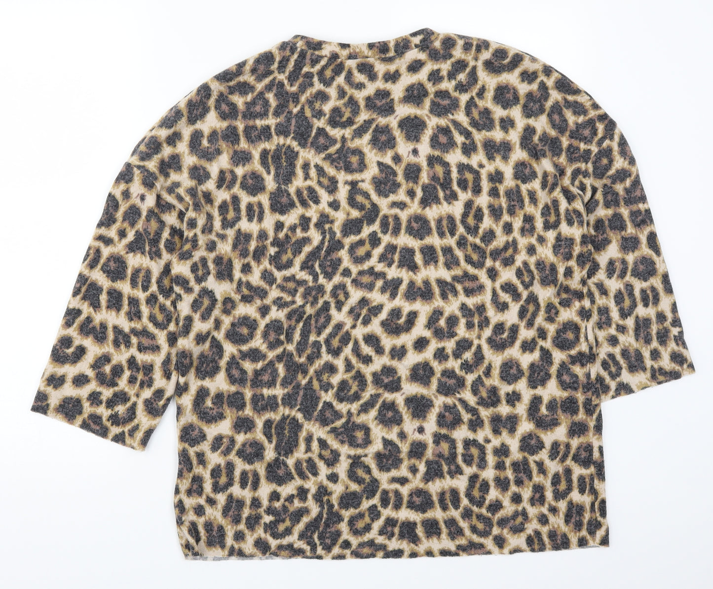 Zara Womens Brown Animal Print  Basic T-Shirt Size L