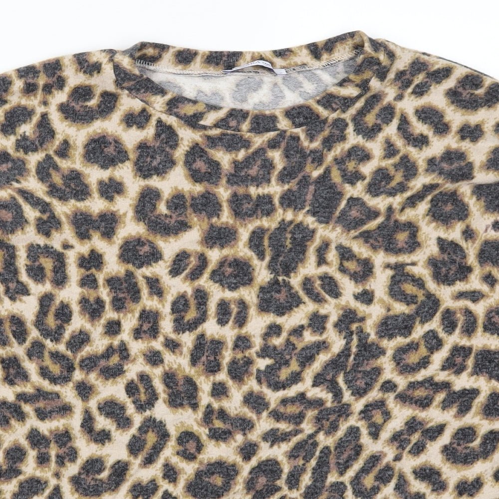 Zara Womens Brown Animal Print  Basic T-Shirt Size L