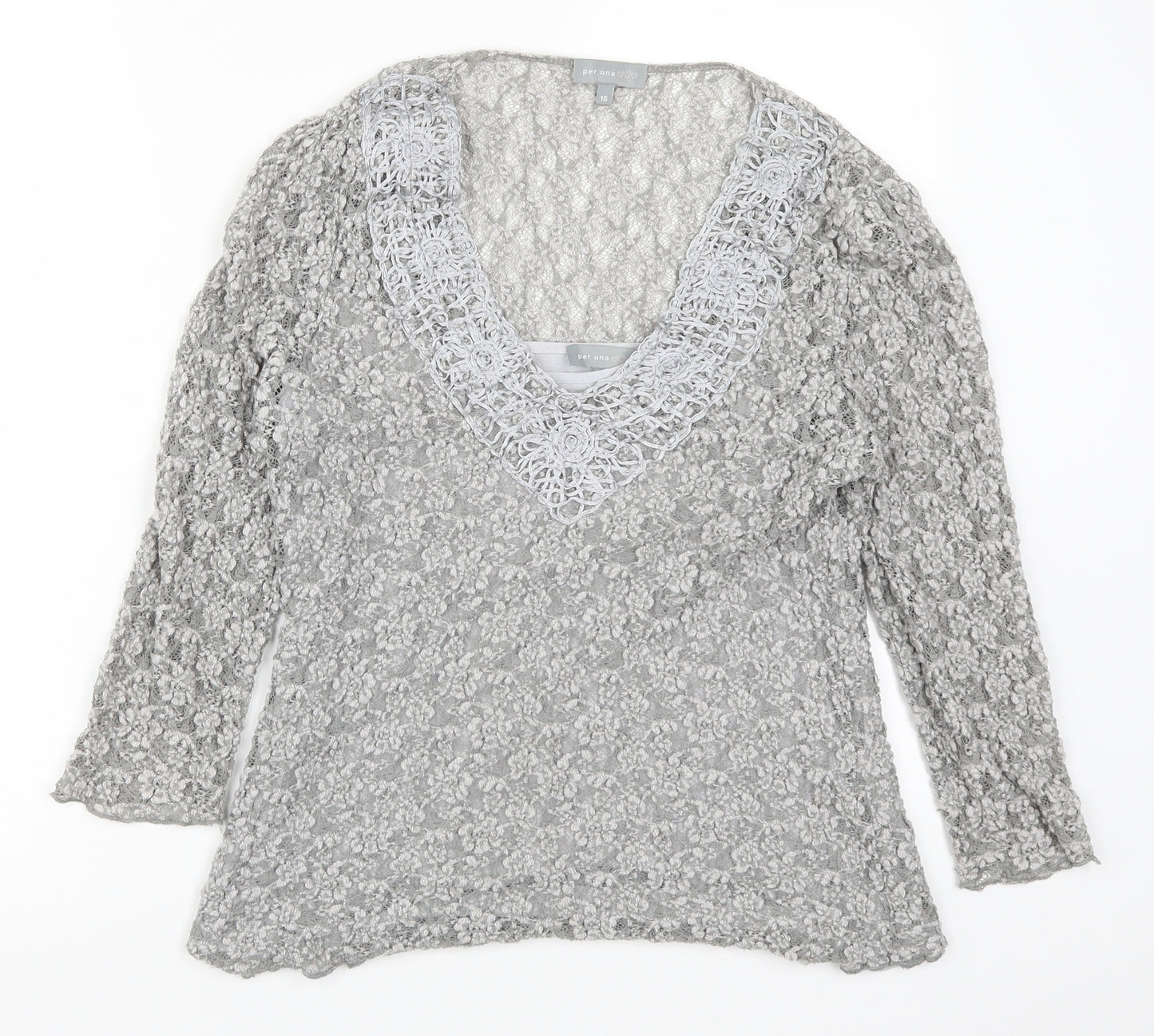 Per Una Womens Grey  Lace Basic T-Shirt Size 16