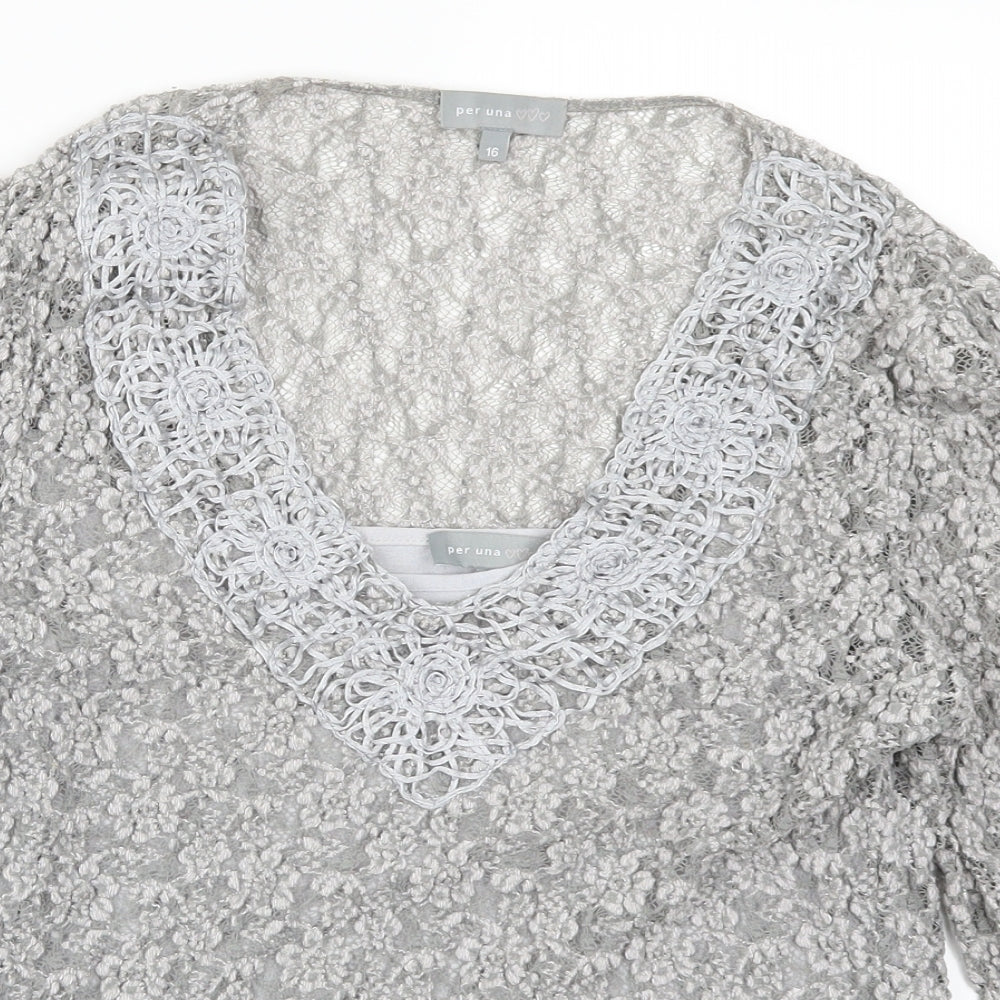 Per Una Womens Grey  Lace Basic T-Shirt Size 16