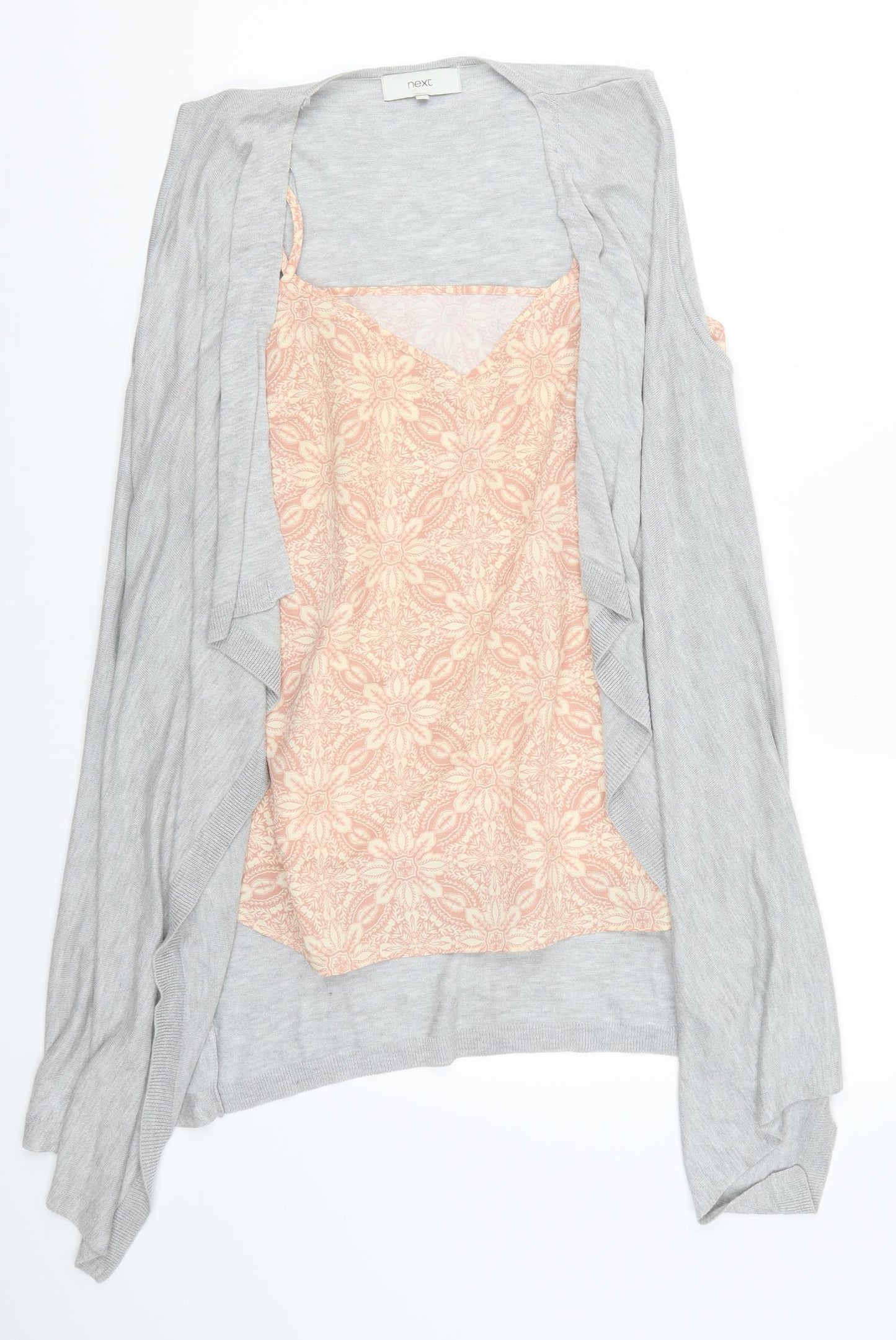 NEXT Womens Pink Geometric  Cardigan Jumper Size 14  - Grey Cardigan and Top All in One