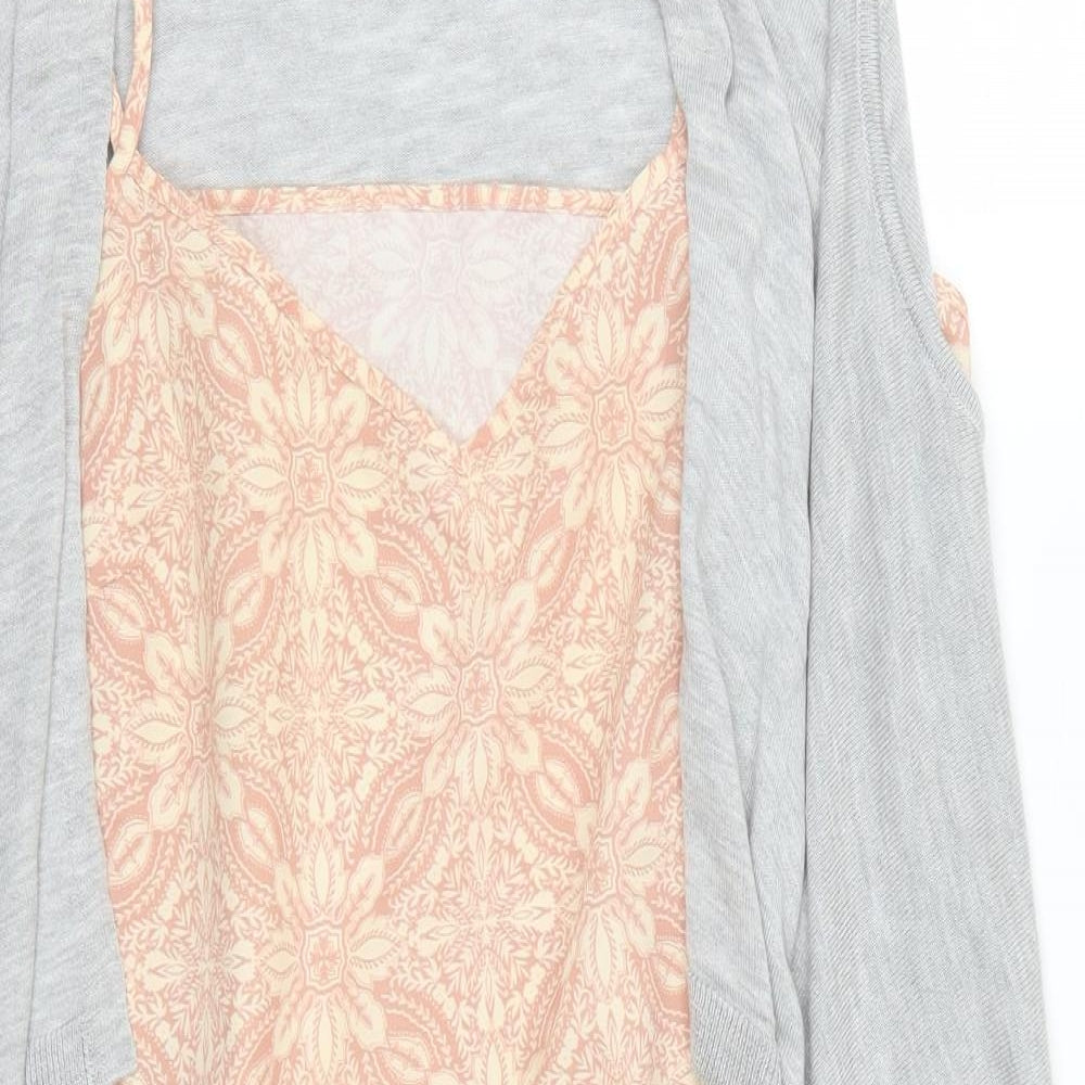 NEXT Womens Pink Geometric  Cardigan Jumper Size 14  - Grey Cardigan and Top All in One