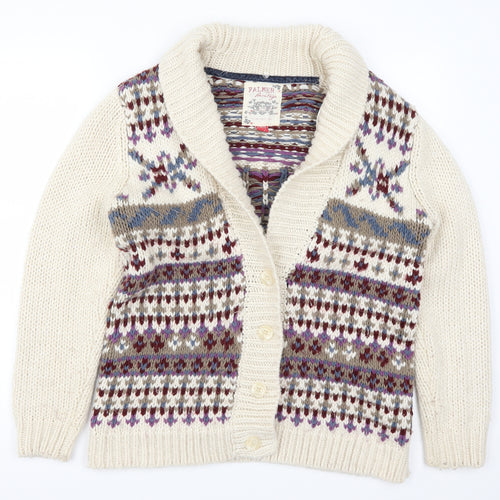 Marks and Spencer Womens Beige Geometric Knit Cardigan Jumper Size 14