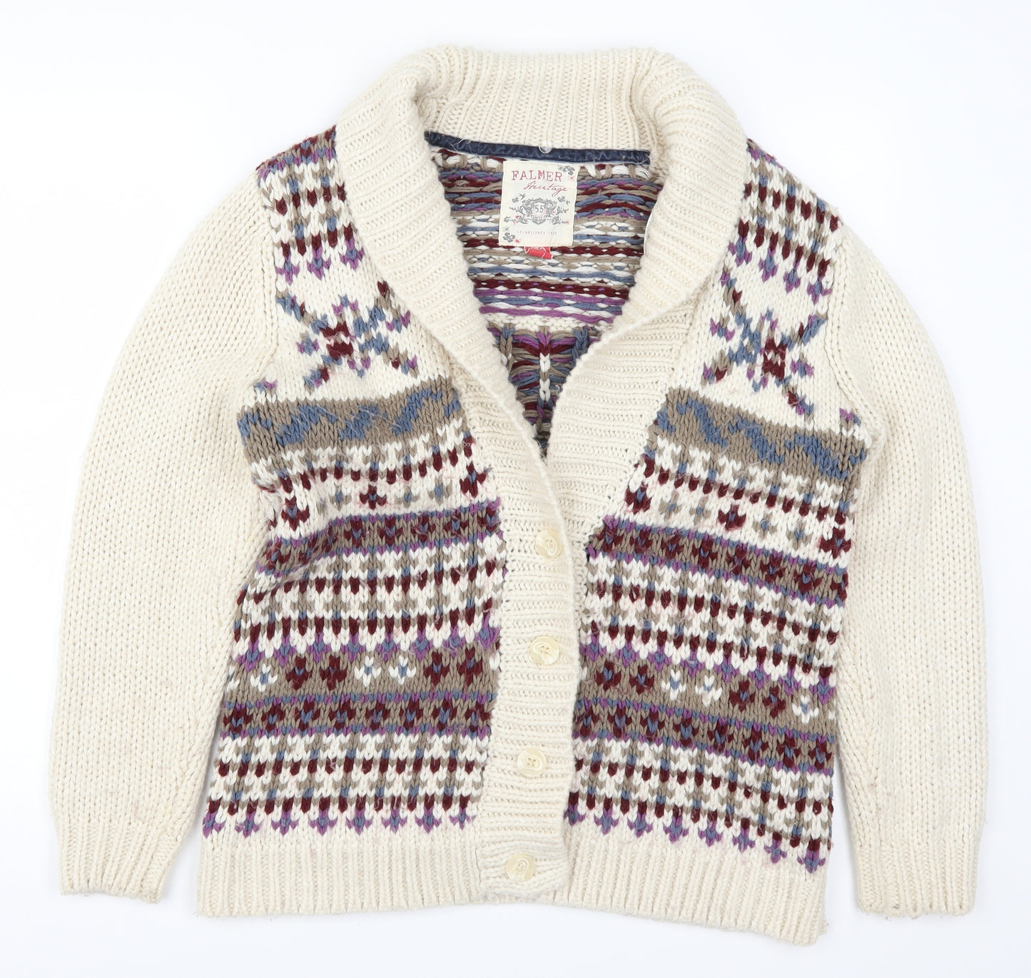 Marks and Spencer Womens Beige Geometric Knit Cardigan Jumper Size 14