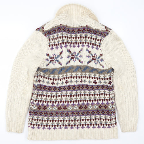 Marks and Spencer Womens Beige Geometric Knit Cardigan Jumper Size 14