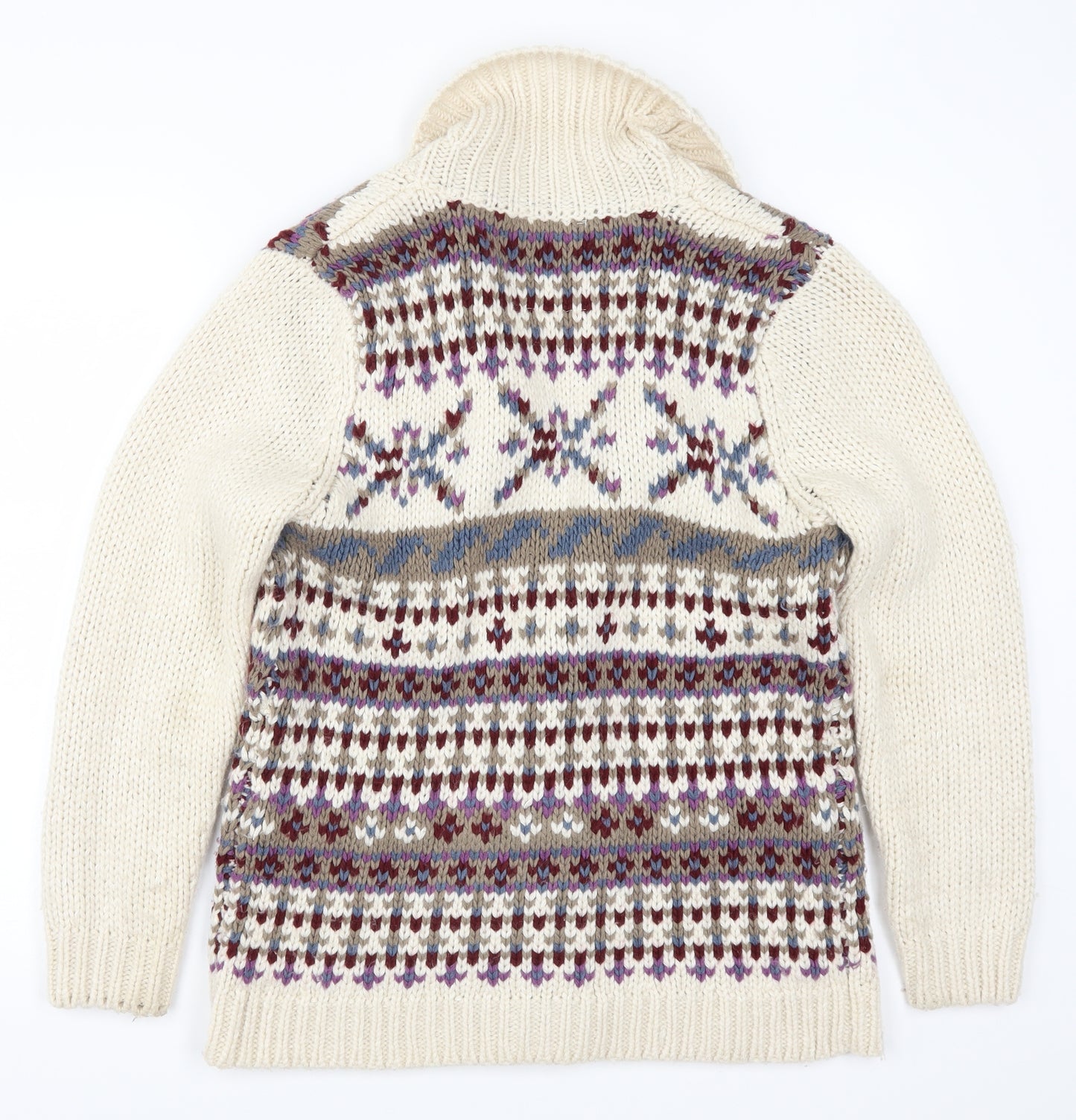 Marks and Spencer Womens Beige Geometric Knit Cardigan Jumper Size 14
