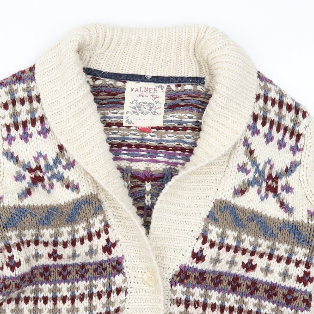 Marks and Spencer Womens Beige Geometric Knit Cardigan Jumper Size 14