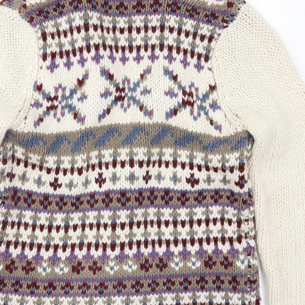 Marks and Spencer Womens Beige Geometric Knit Cardigan Jumper Size 14