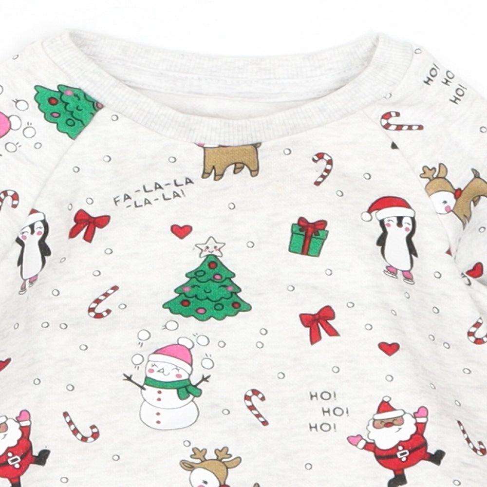 Primark Baby Grey   Basic T-Shirt Size 9-12 Months  - Christmas Prints