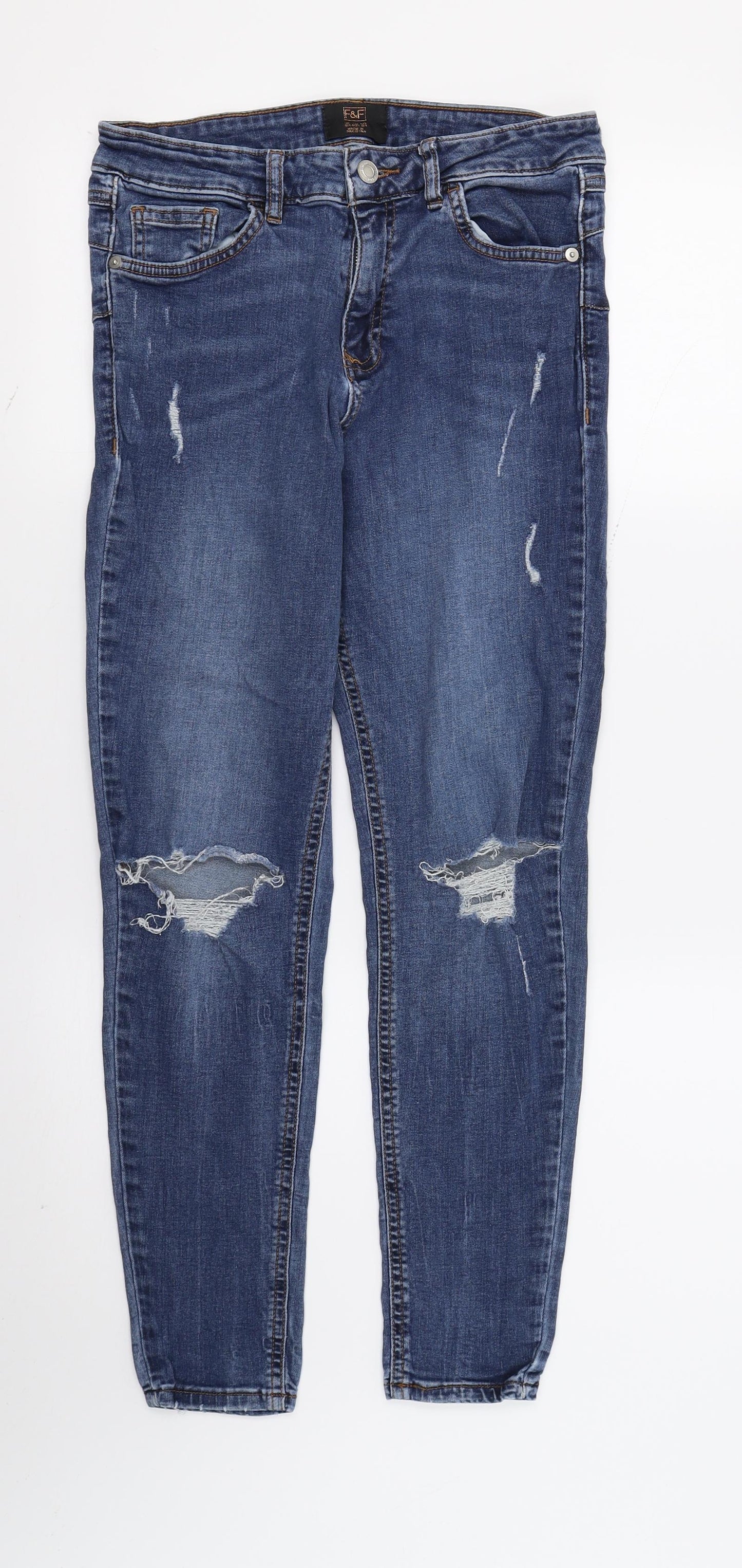 F&F Womens Blue  Denim Skinny Jeans Size 12 L26 in