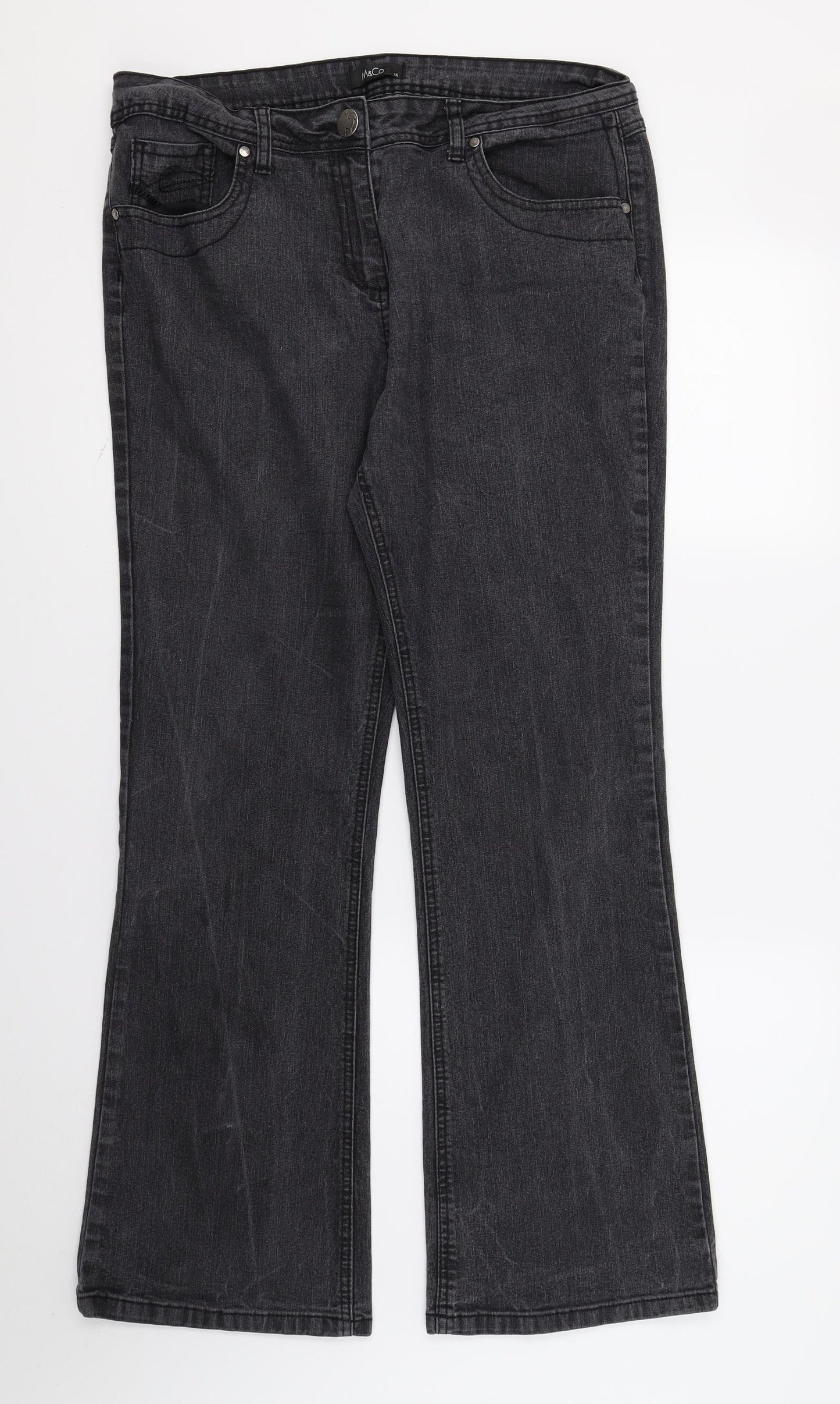 M&Co Womens Black  Denim Wide-Leg Jeans Size 16 L38 in