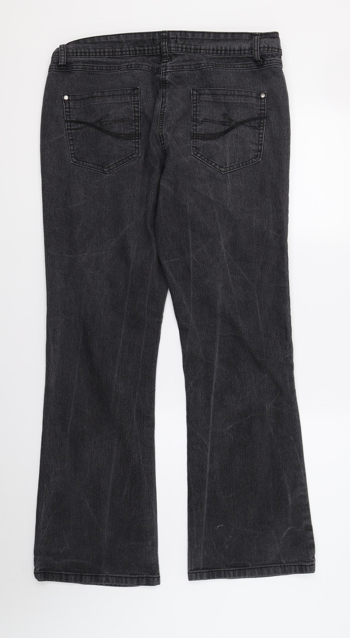 M&Co Womens Black  Denim Wide-Leg Jeans Size 16 L38 in