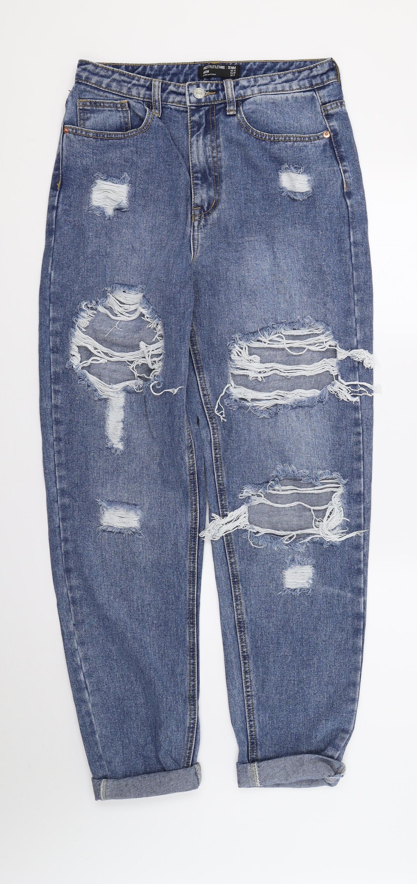 PRETTYLITTLETHING Womens Blue  Denim Mom Jeans Size 10 L29 in