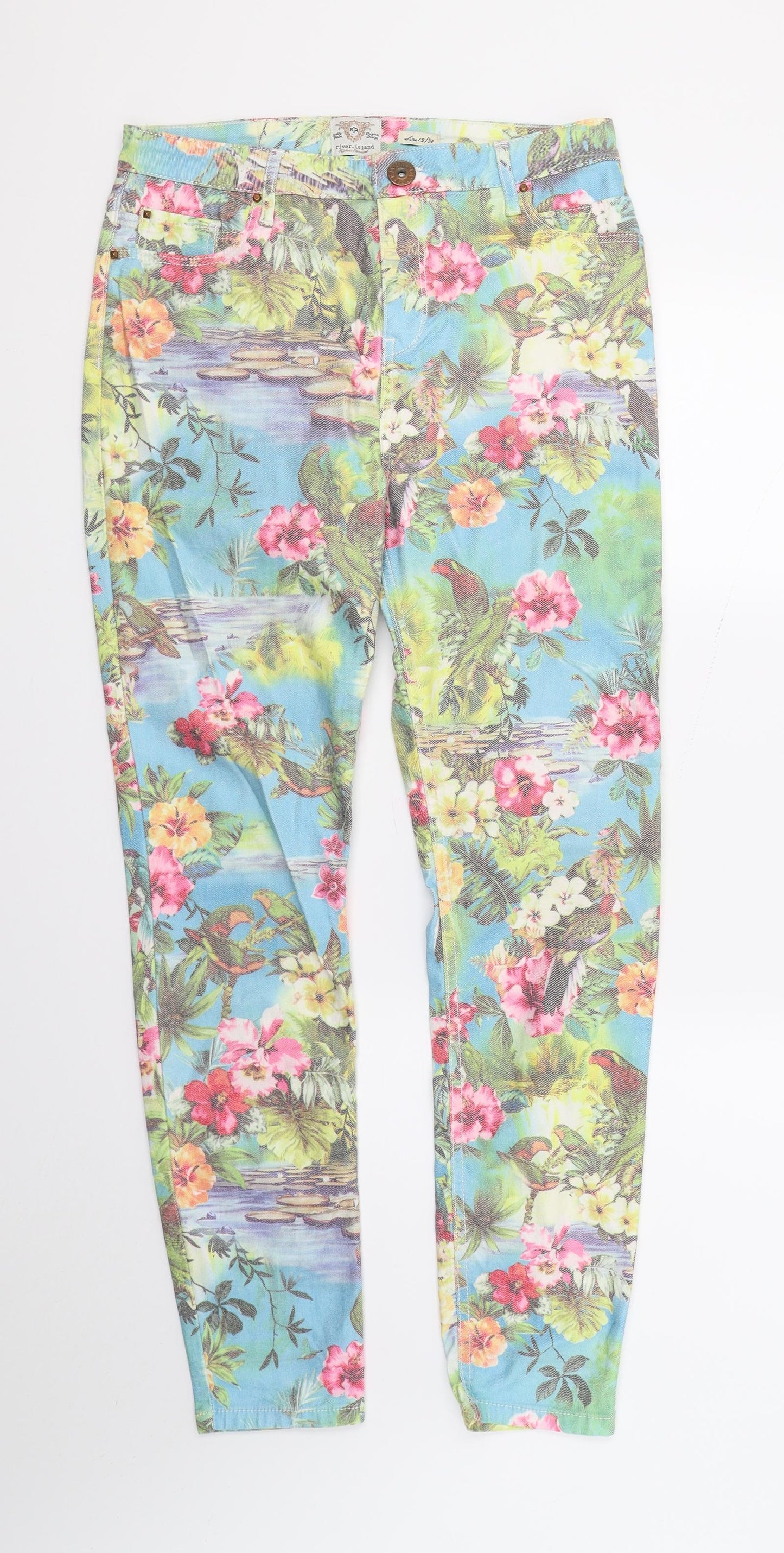 River Island Womens Multicoloured Floral Denim Skinny Jeans Size 12 L28 in