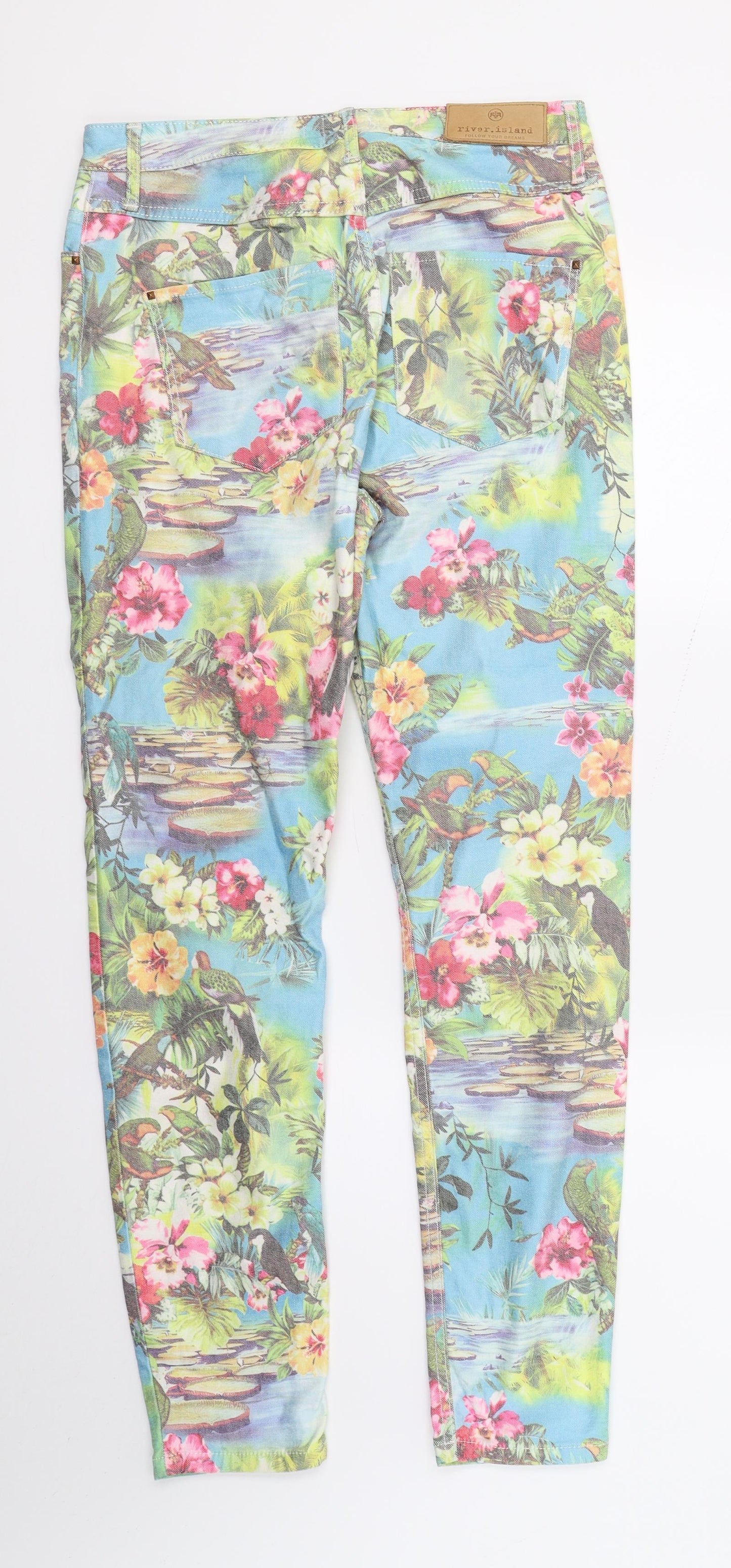 River Island Womens Multicoloured Floral Denim Skinny Jeans Size 12 L28 in