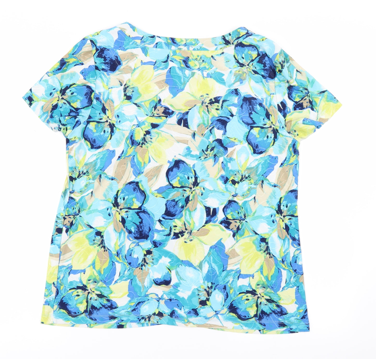 JM Womens Blue Floral  Basic T-Shirt Size L