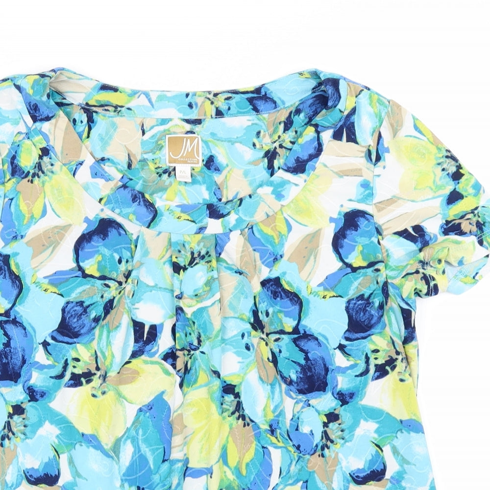 JM Womens Blue Floral  Basic T-Shirt Size L