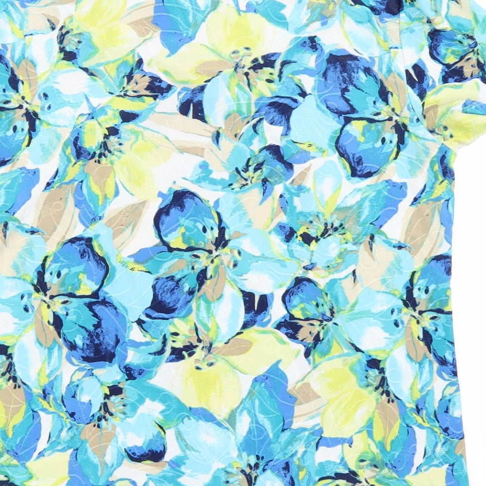 JM Womens Blue Floral  Basic T-Shirt Size L