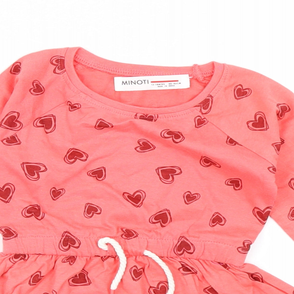 Minoti Girls Pink   Skater Dress  Size 12-18 Months  - Heart Print