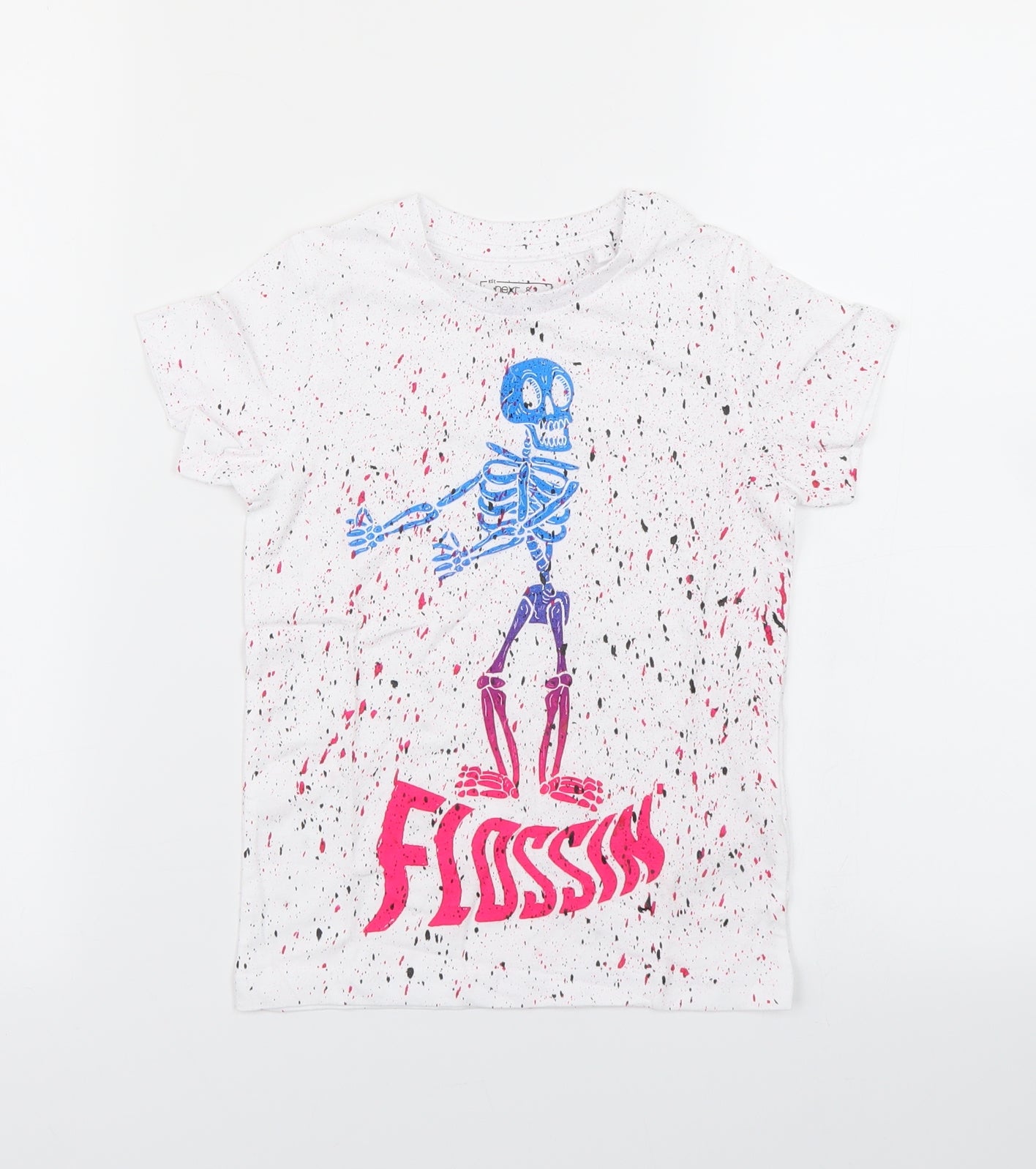 NEXT Boys White Spotted  Basic T-Shirt Size 4 Years  - Skeleton