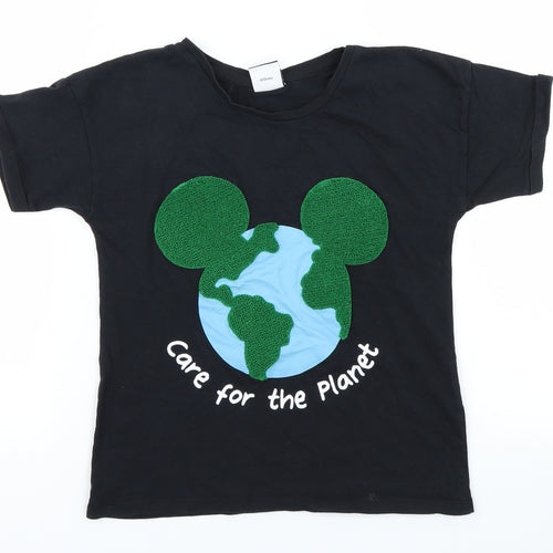 George Girls Black   Basic T-Shirt Size 11-12 Years  - Mickey Mouse