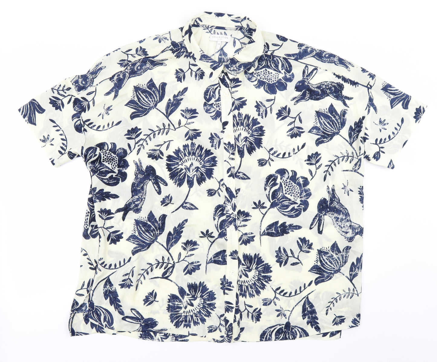 NEXT Womens Ivory Floral  Basic Button-Up Size 12