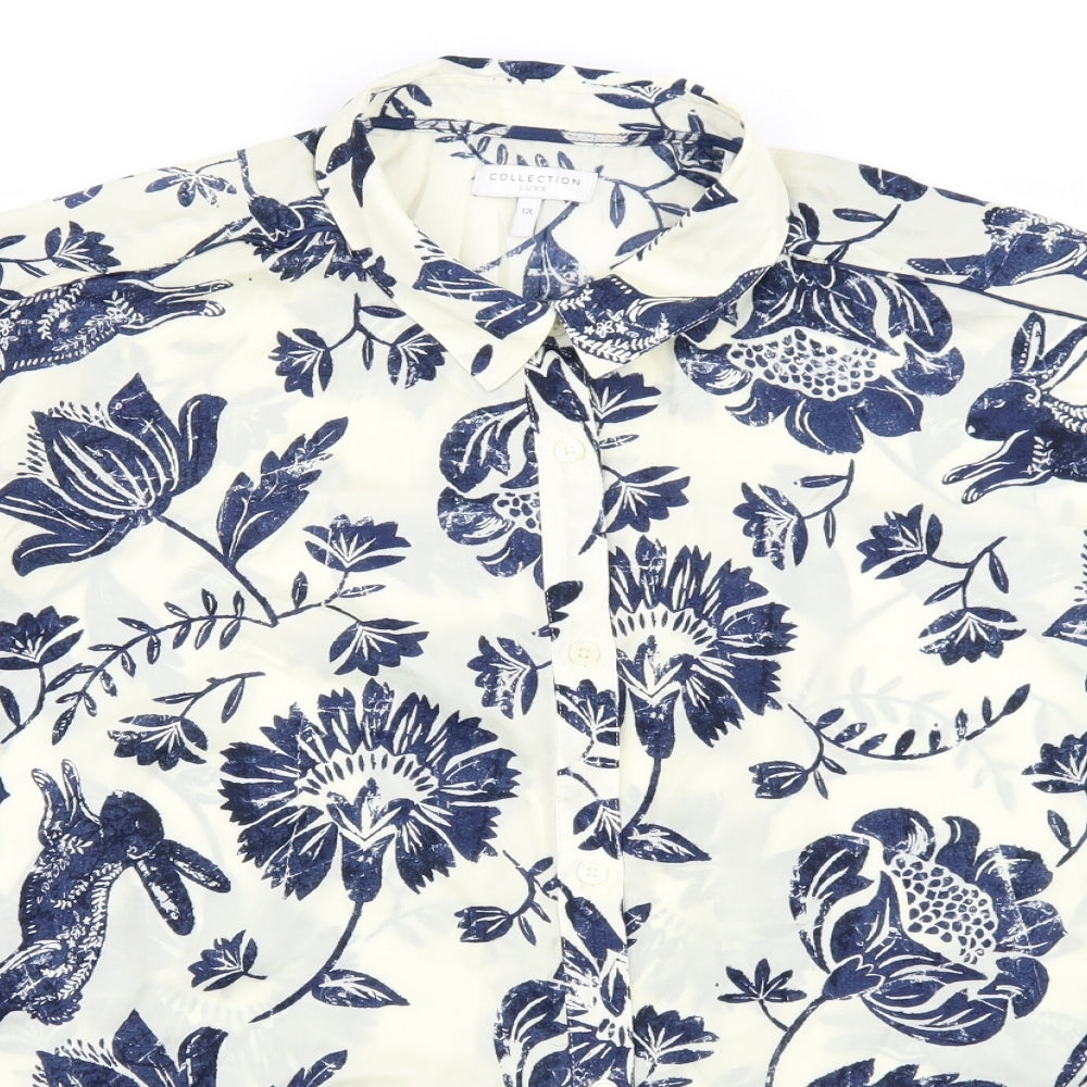NEXT Womens Ivory Floral  Basic Button-Up Size 12