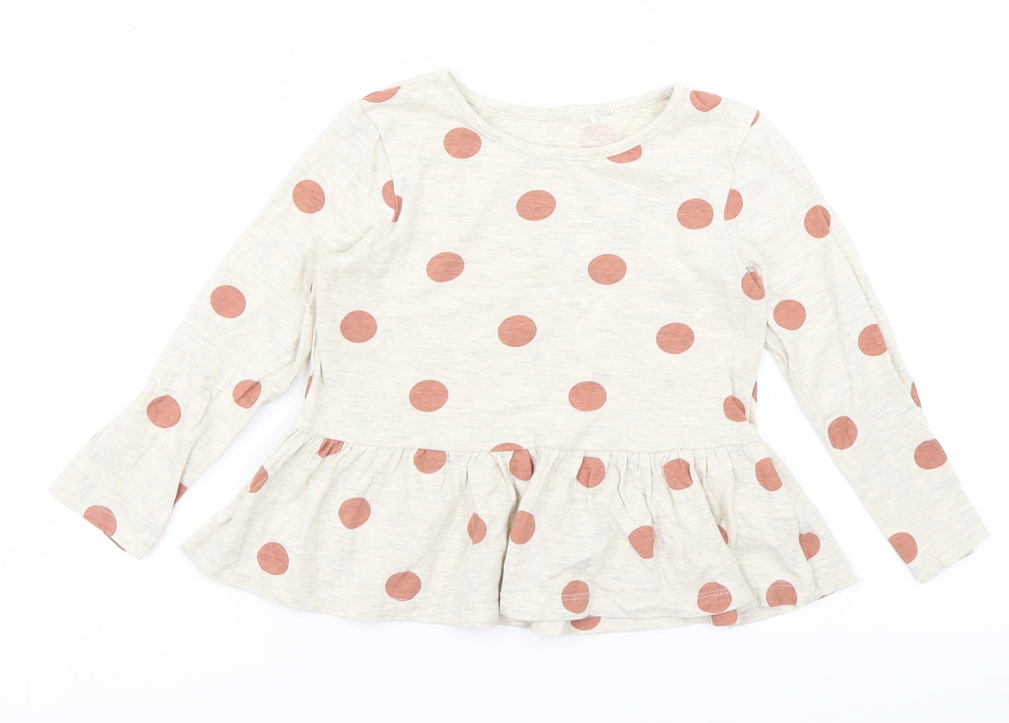 George Girls Beige Polka Dot  Basic T-Shirt Size 3-4 Years