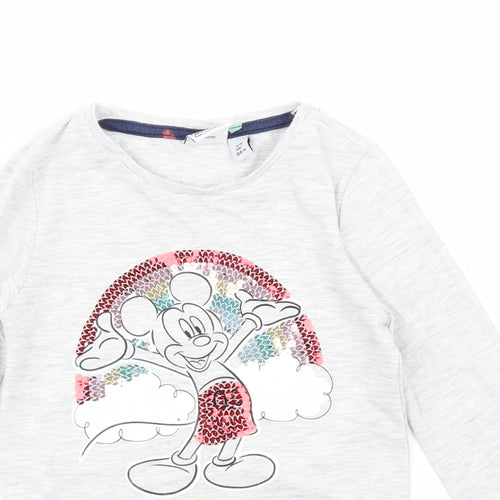 F&F Girls Grey   Basic T-Shirt Size 3-4 Years  - Mickey Mouse