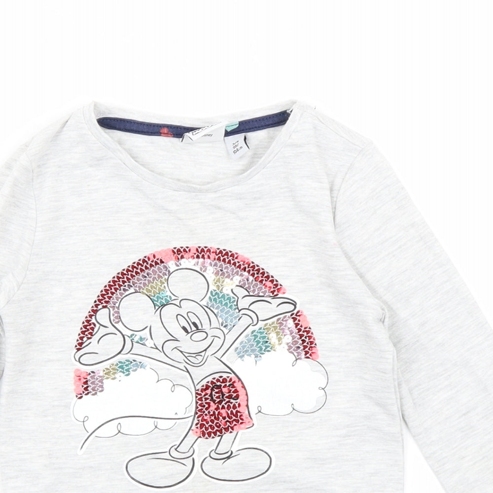 F&F Girls Grey   Basic T-Shirt Size 3-4 Years  - Mickey Mouse