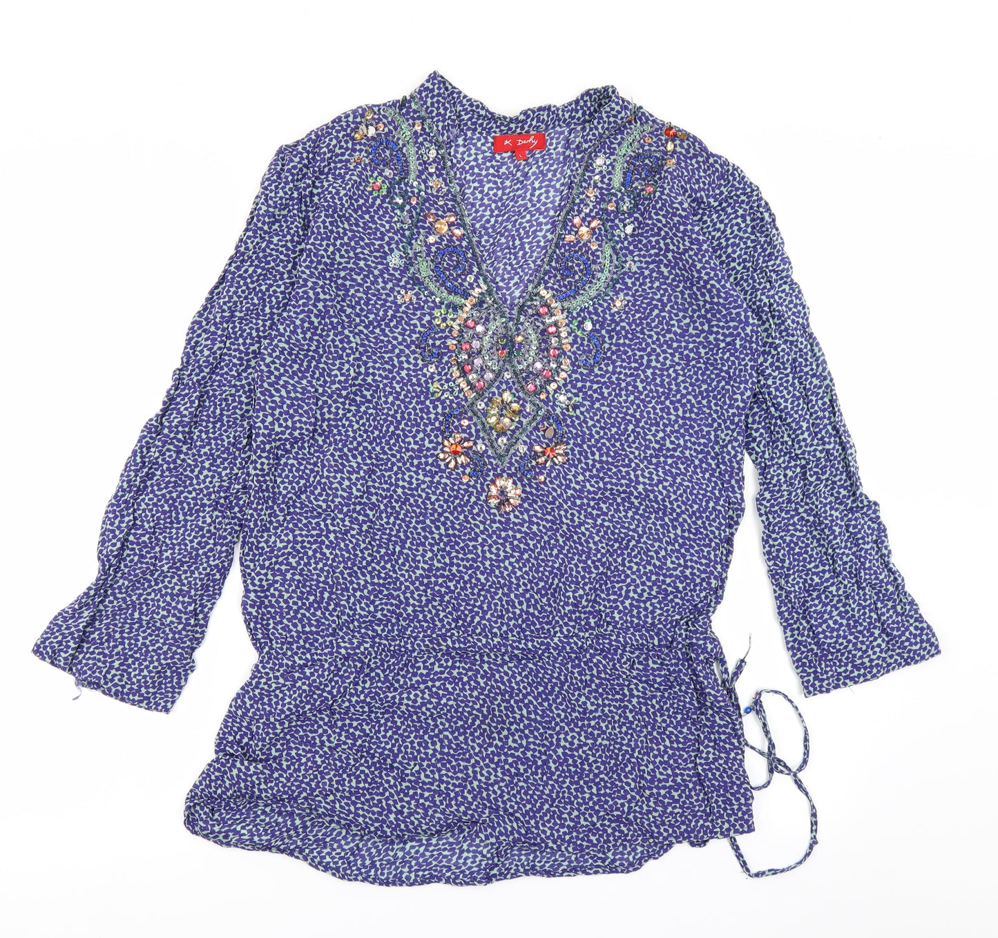 K Derhy Womens Blue Polka Dot  Basic Blouse Size L