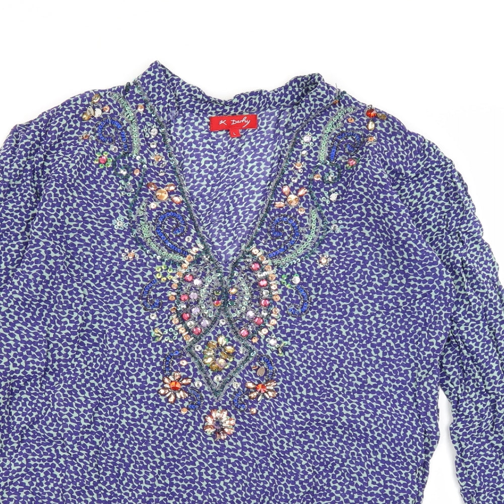 K Derhy Womens Blue Polka Dot  Basic Blouse Size L