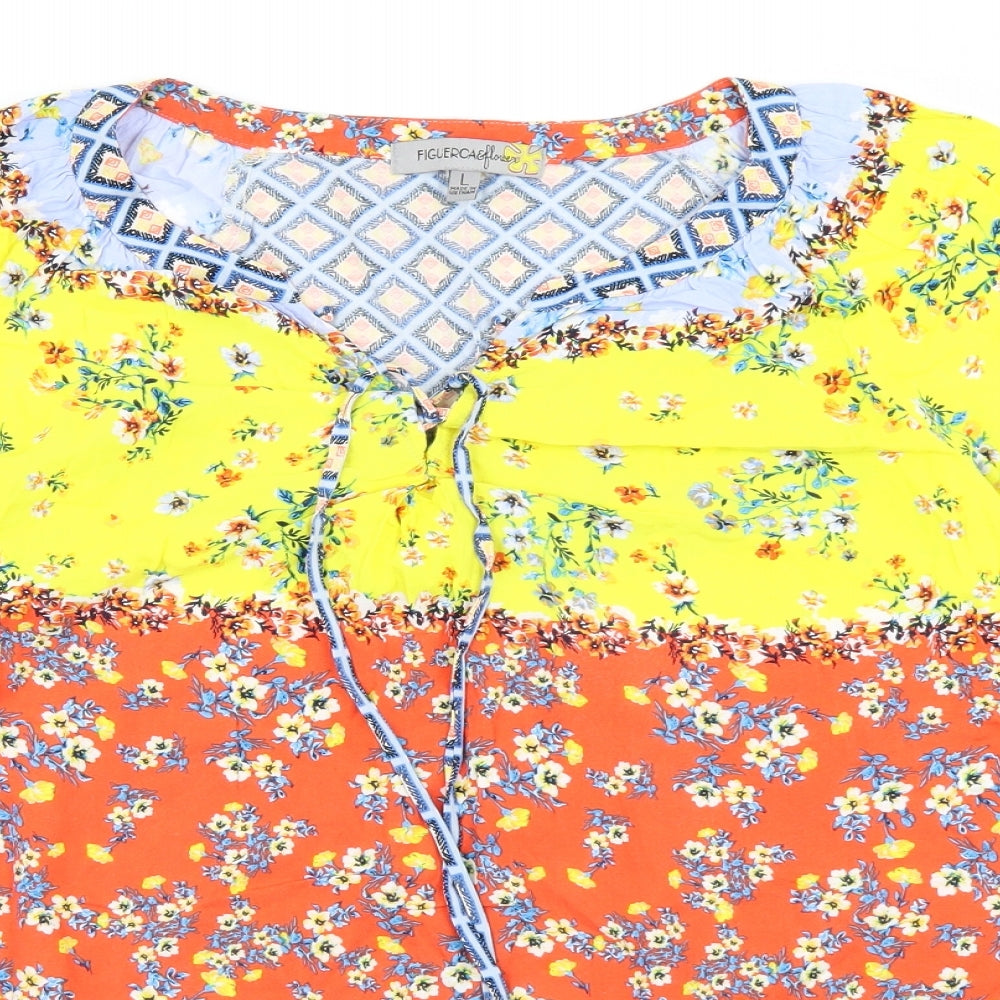 Figuerca & Flower Womens Blue Floral  Basic Blouse Size L