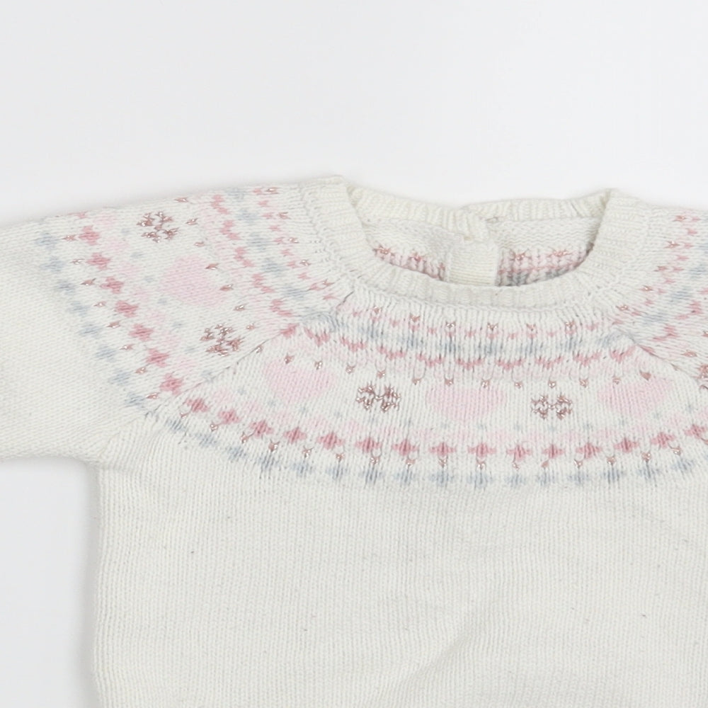 Matalan Girls Ivory Argyle/Diamond  Pullover Jumper Size 9-12 Months