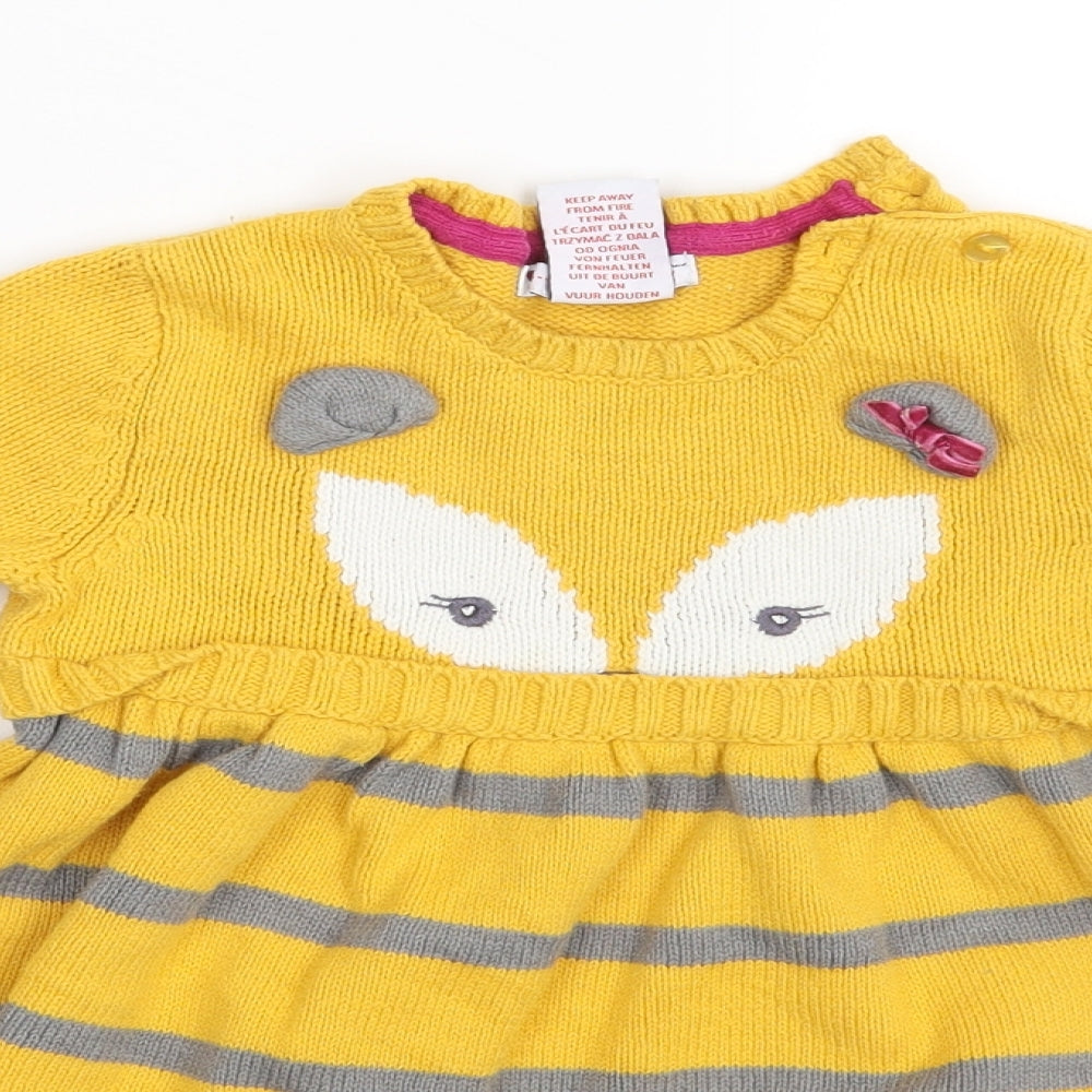Nula Bug Girls Yellow Striped  Pullover Jumper Size 3-4 Years