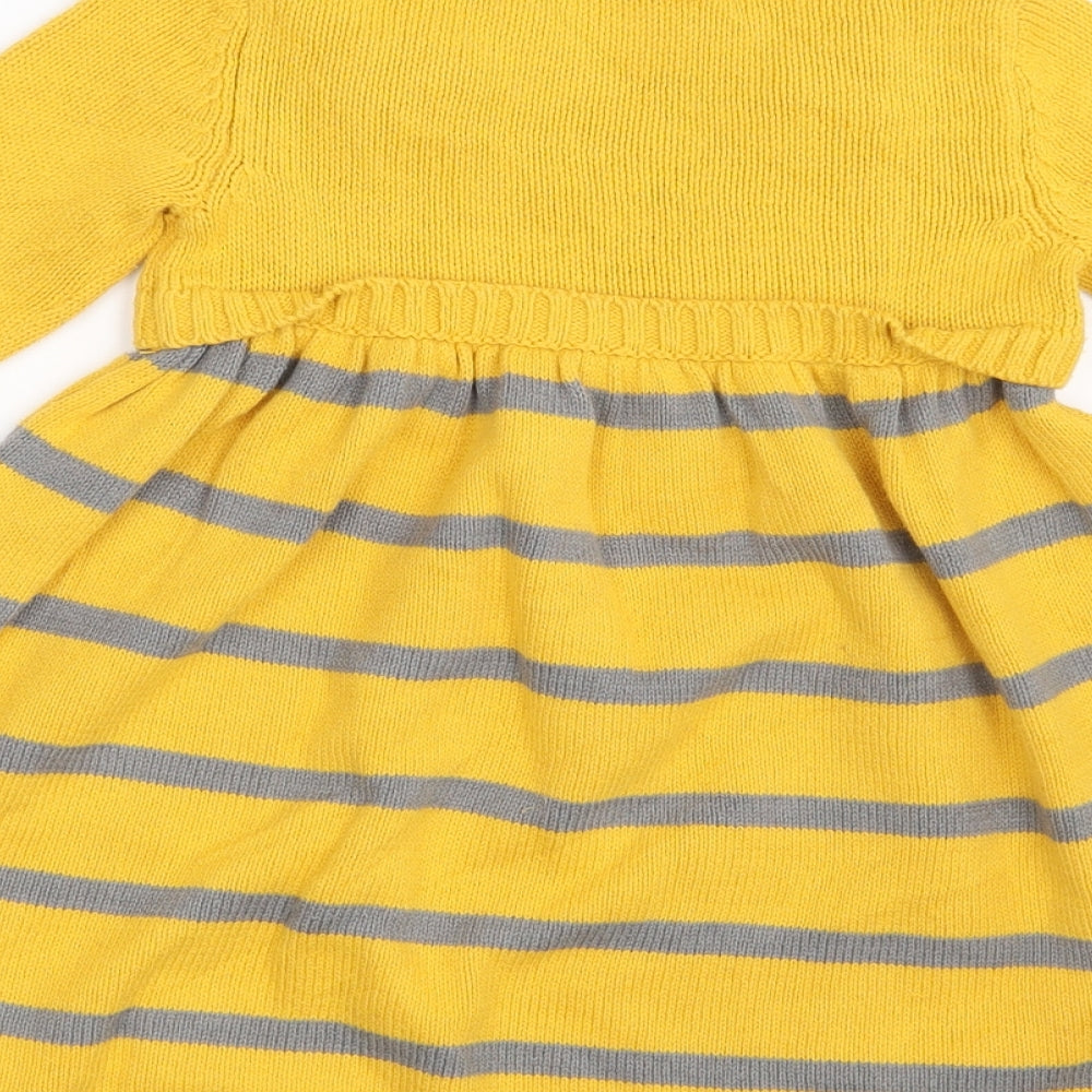 Nula Bug Girls Yellow Striped  Pullover Jumper Size 3-4 Years