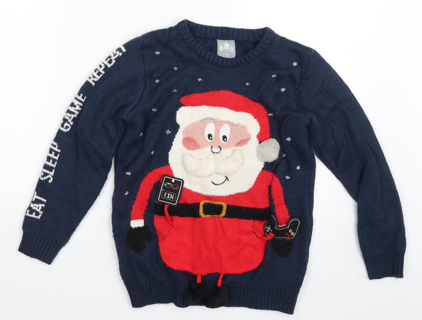 Christmas Boys Blue   Pullover Jumper Size 9-10 Years  - Eat Sleep Game Repeat