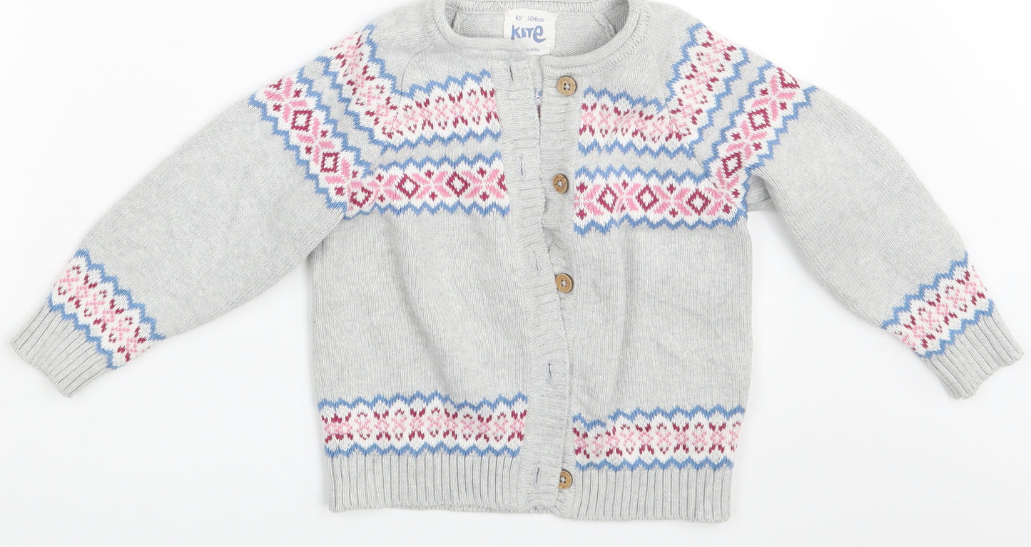 Kite Girls Green Argyle/Diamond  Cardigan Jumper Size 4 Years