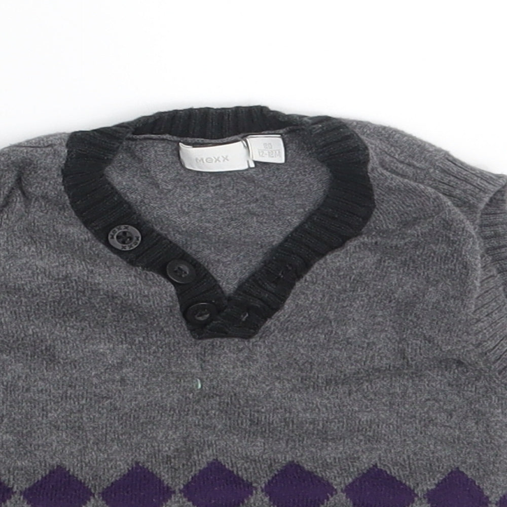 Mexx Boys Grey Argyle/Diamond  Pullover Jumper Size 12-18 Months