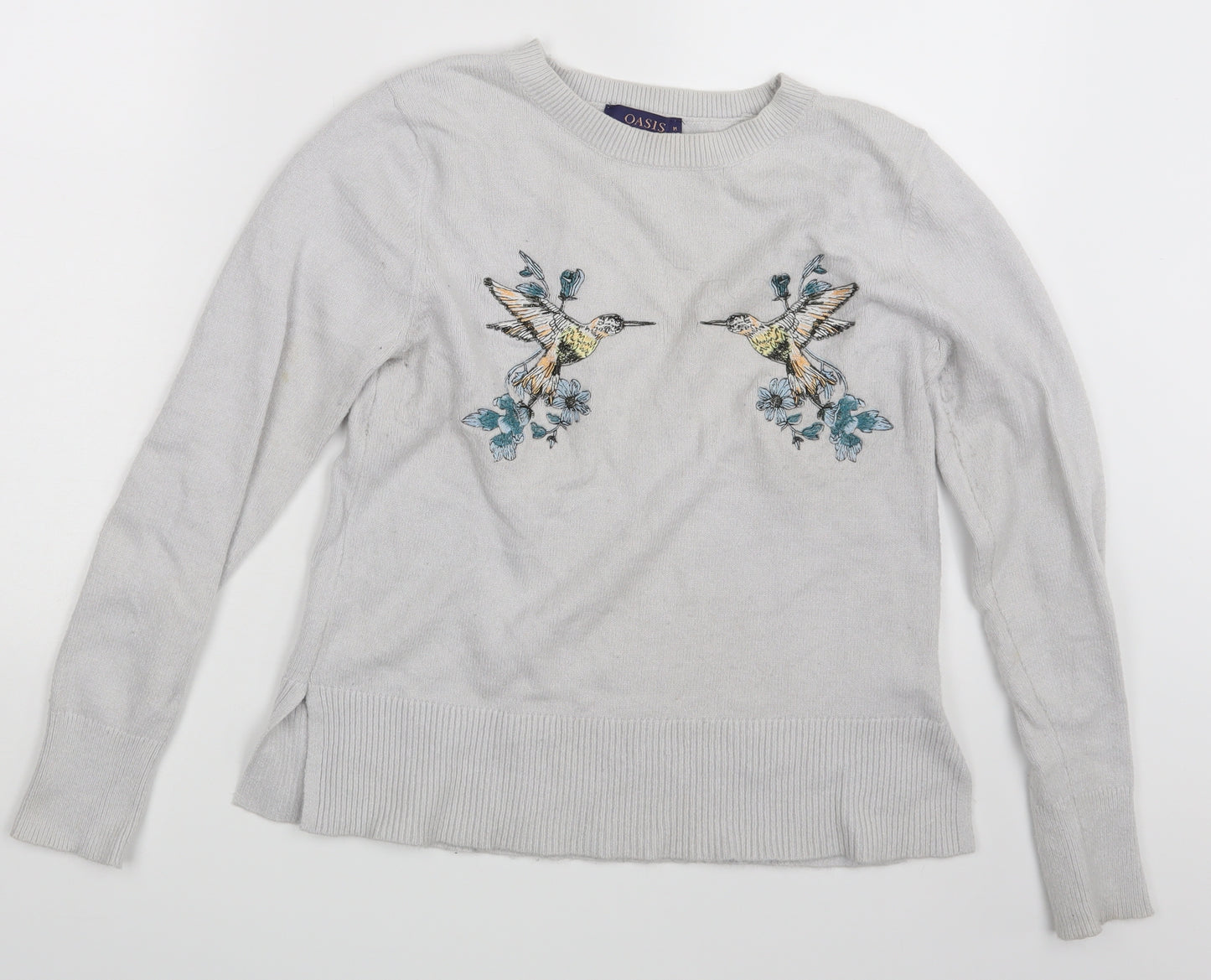 Oasis Womens Grey Floral  Pullover Jumper Size M