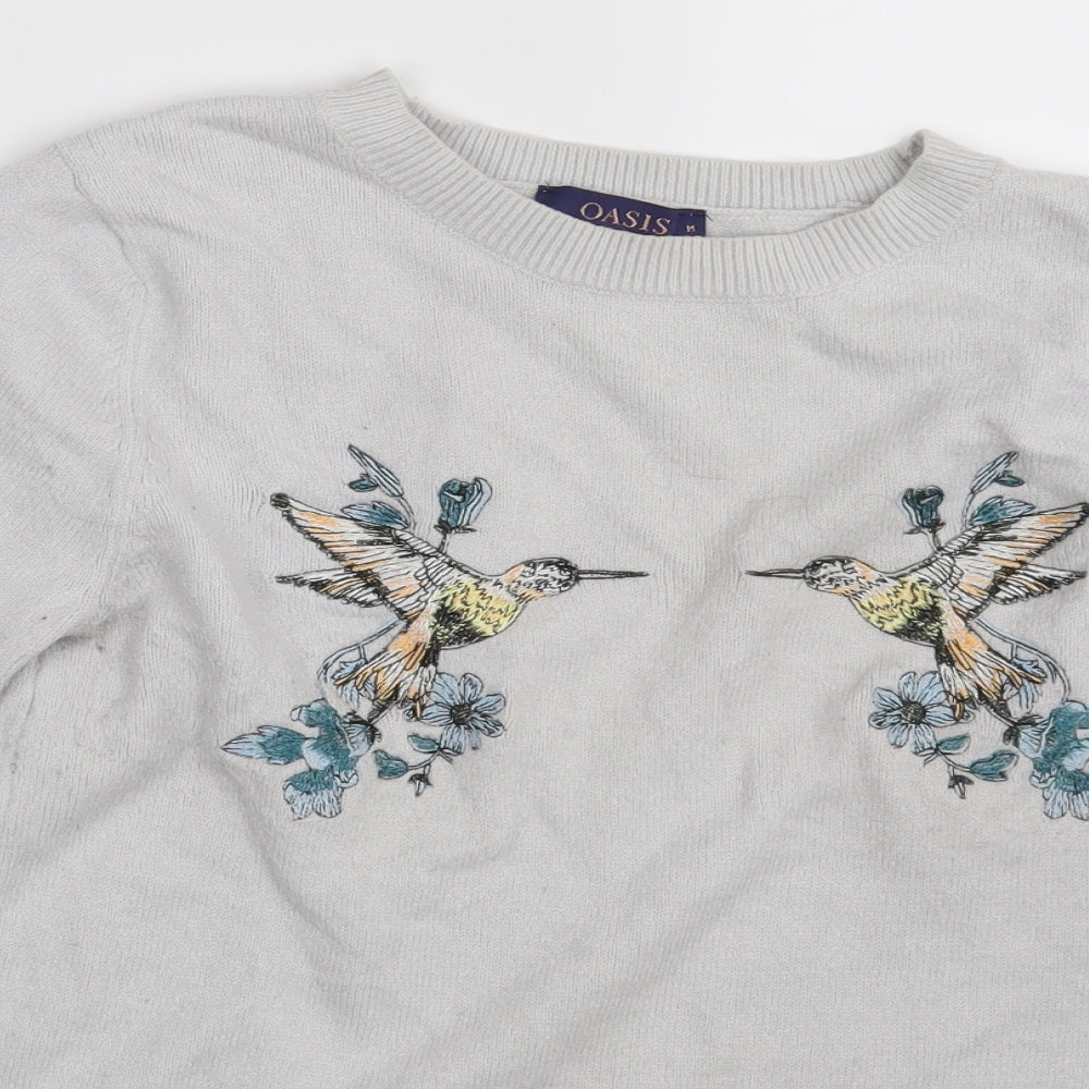 Oasis Womens Grey Floral  Pullover Jumper Size M