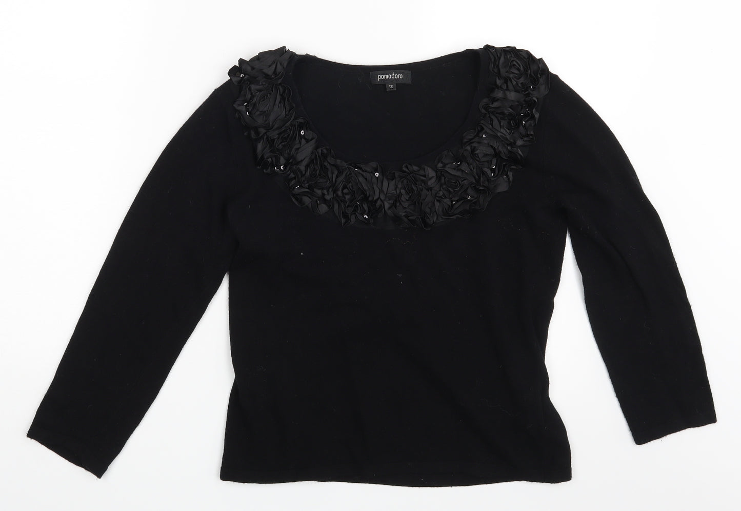 Pomodoro  Womens Black Floral  Pullover Sweatshirt Size 12