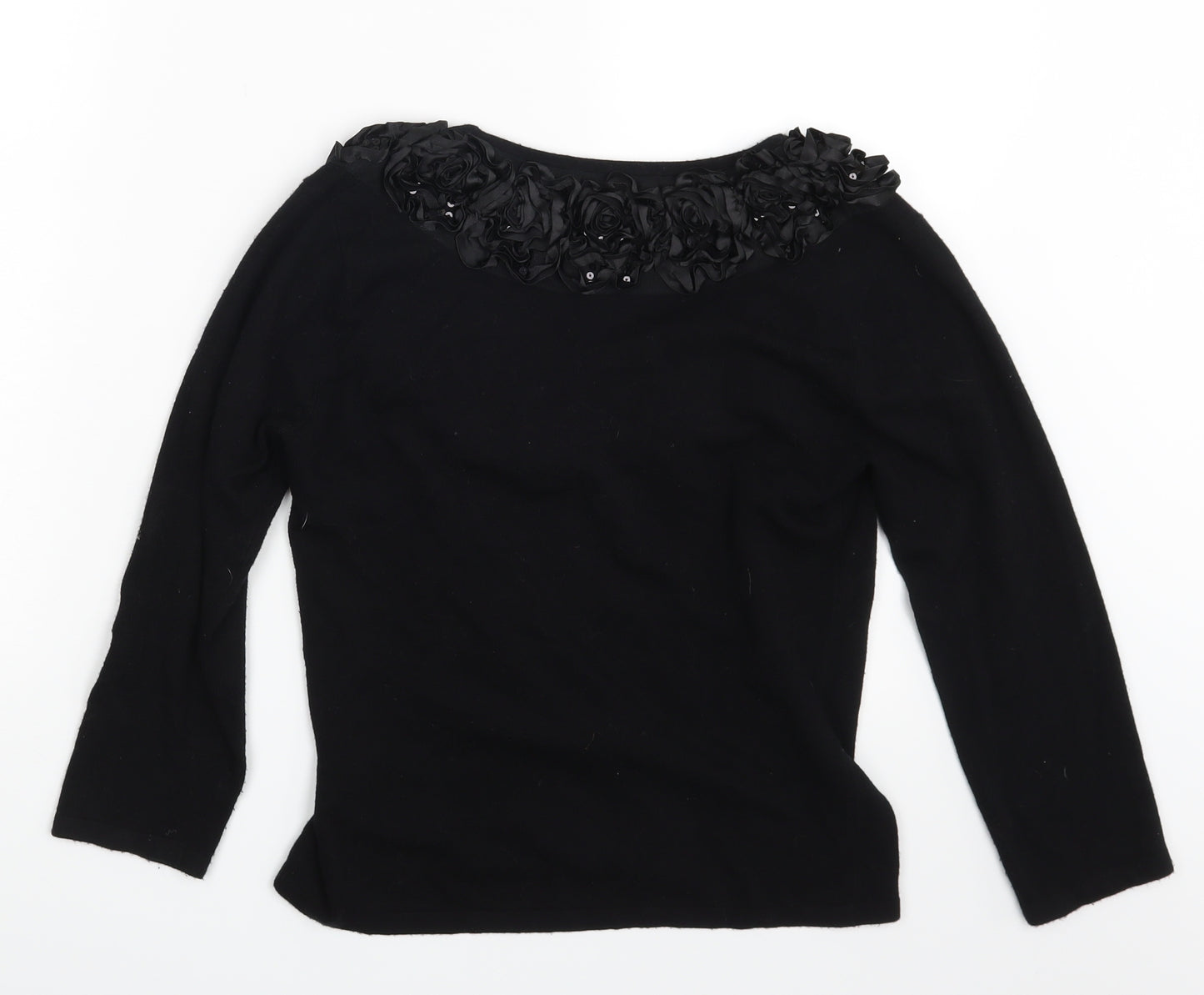 Pomodoro  Womens Black Floral  Pullover Sweatshirt Size 12