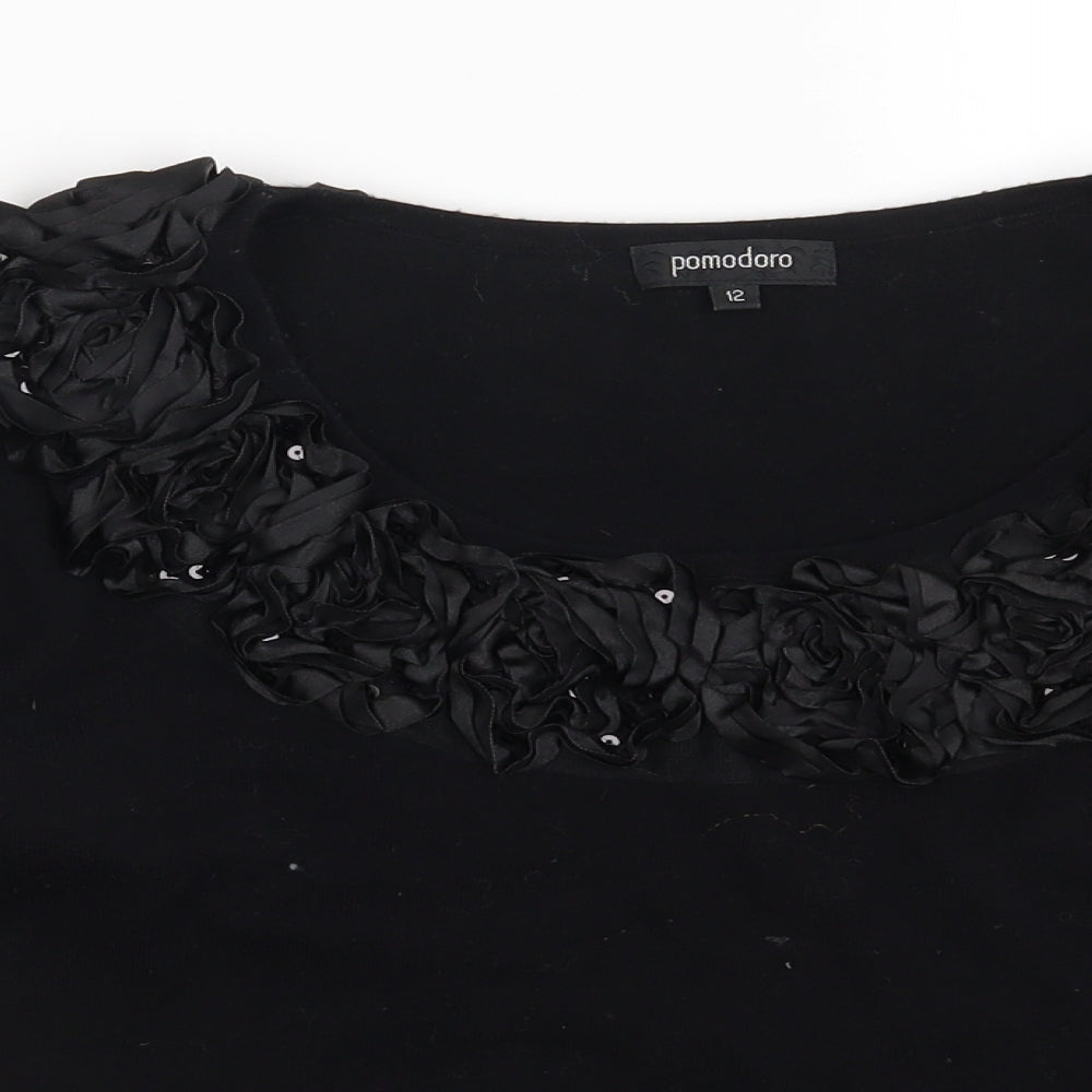 Pomodoro  Womens Black Floral  Pullover Sweatshirt Size 12