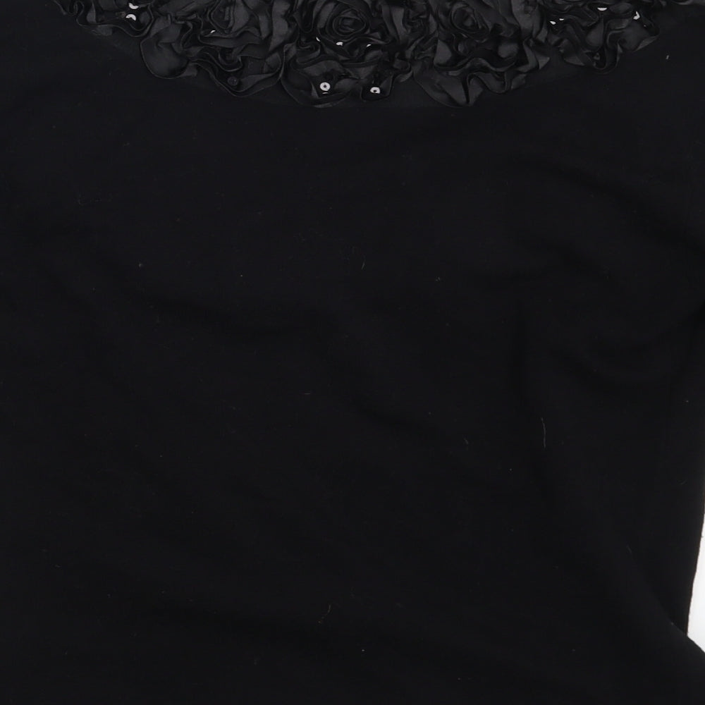 Pomodoro  Womens Black Floral  Pullover Sweatshirt Size 12