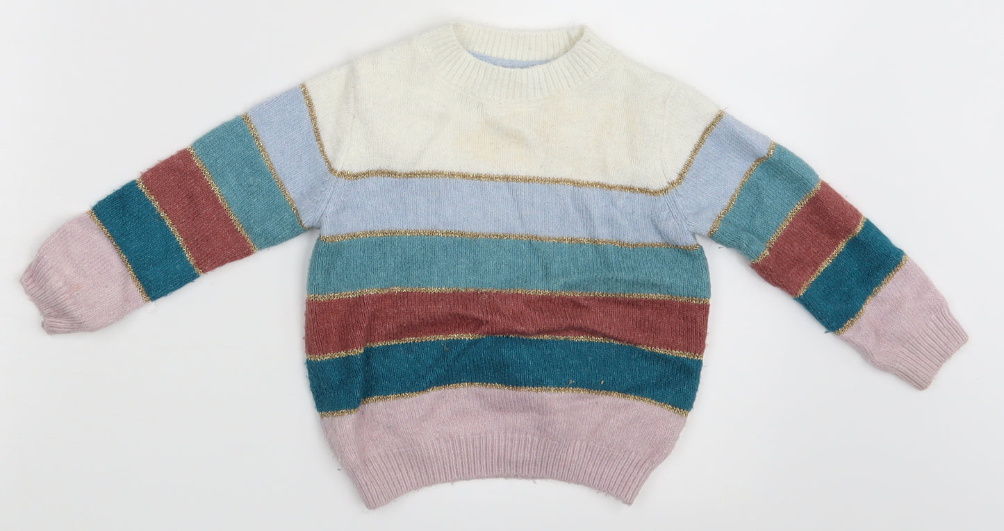 M&S Girls Multicoloured Striped  Pullover Jumper Size 18-24 Months