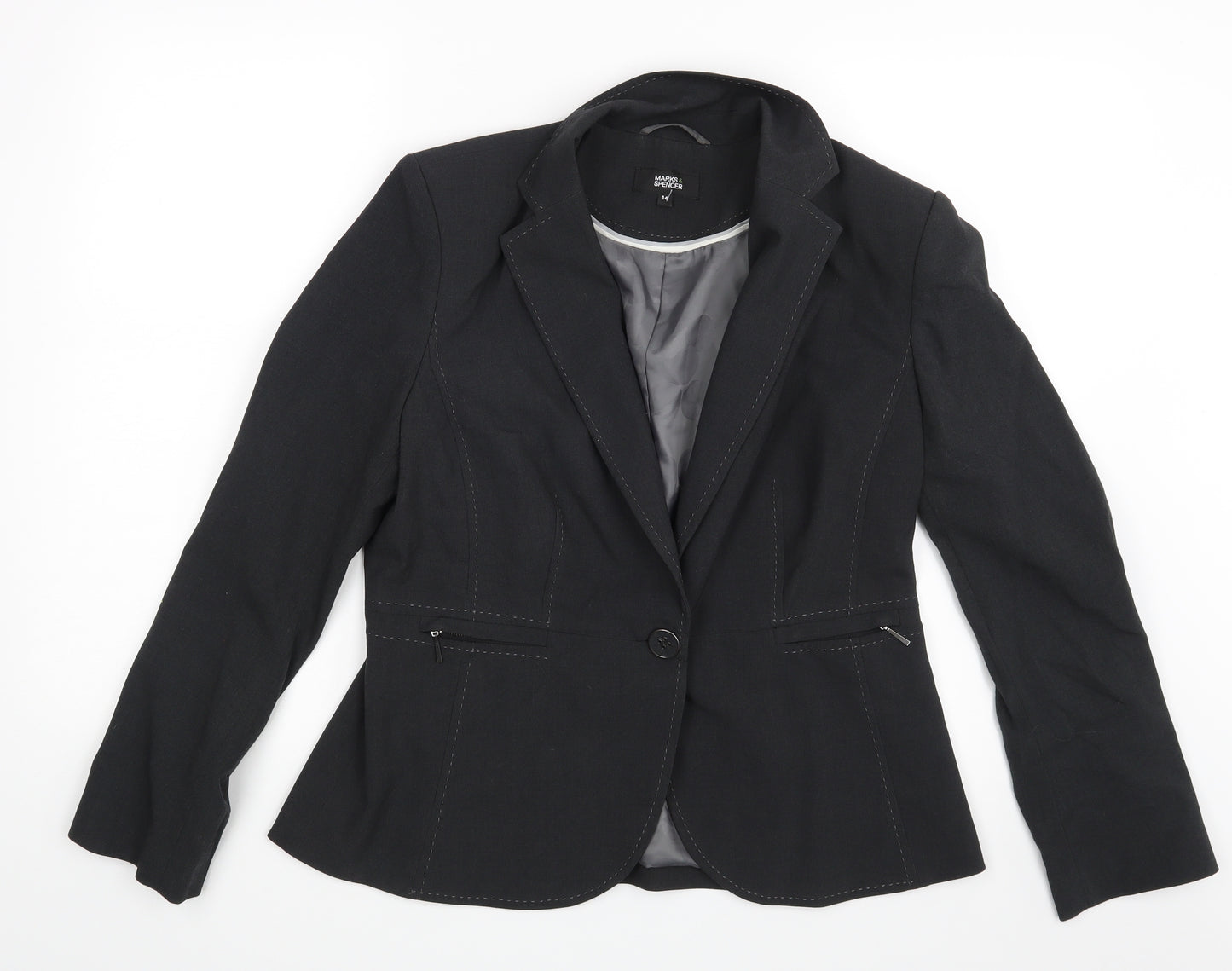 M&S Womens Grey   Jacket Blazer Size 14